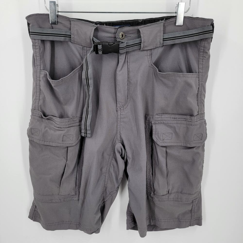 Smith's Work Wear Cargo Shorts Mens 34 Gray Nylon Spandex Belted Pockets